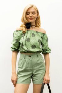Блуза Топ з Рукавами Ліхтариками Бавовняна Зелена S-M, L-XL, 2XL-3XL