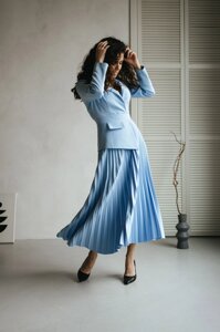 Шикарна Сукня з Спідницею Плісе і Баскою (відстібається) Блакитна S-M, L-XL, 2XL-3XL