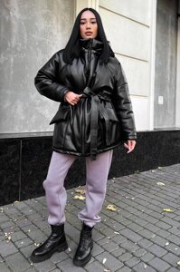 Тепла зимова еко -куртка -куртка з чорною рікою капюшони. S-M, L-XL