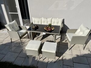 Комплект меблів із ротанга Modena — диван, стіл, 2 крісла, 2 пуфи!