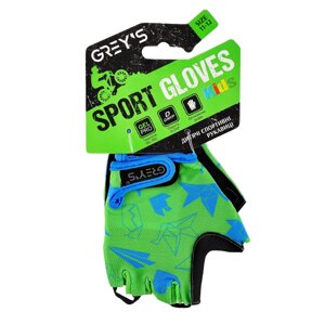 Велорукавиці дитячі Grey's з короткими пальцями та гелевими вставками, зелено-чорні (розмір 11-12) GR18714