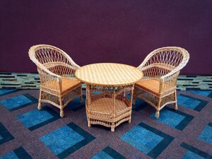 Набір плетених меблів з двома кріслами і круглим столом на 6-ти ніжках і поличкою Арт. 12697-2