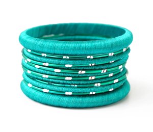 Комплект из 13 браслетов кольцо в ткани Зелёный