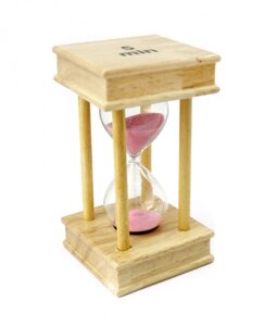 Піщаний годинник квадратний скло + легка деревина 5 хвилин рожевого піску
