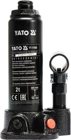 Домкрат гідравлічний пляшковий 2 т 181-345 мм YATO YT-17000 (Польща) від компанії Магазин інструменту та обладнання "Викрутки" - фото 1