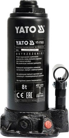 Домкрат гідравлічний пляшковий 8т 230-457 мм YATO YT-17003 (Польща) від компанії Магазин інструменту та обладнання "Викрутки" - фото 1