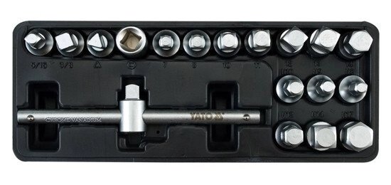 Комплект насадок для зливної пробки 3/8" YATO YT-0599 (Польща) від компанії Магазин інструменту та обладнання "Викрутки" - фото 1