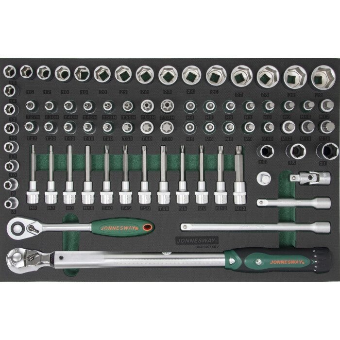 Набір інструментів 75 одиниць (головки 1/2" і динамометричний ключ) Jonnesway S04H4075SV (Тайвань) від компанії Магазин інструменту та обладнання "Викрутки" - фото 1