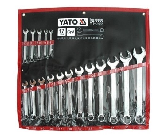 Набір ключів комбінованих 8-32 мм 17 шт. YATO YT-0363 (Польща) від компанії Магазин інструменту та обладнання "Викрутки" - фото 1