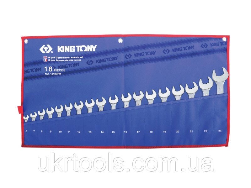 Набір ключів рожково-накидних 18 од 6-24мм чохол з теторона KING TONY 1218MRN від компанії Магазин інструменту та обладнання "Викрутки" - фото 1