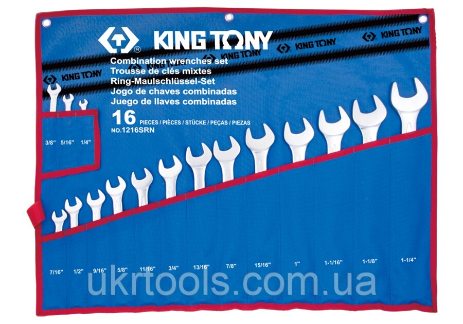 Набір комбінованих ключів 16 предметів дюйм King Tony 1216SRN (Тайвань) від компанії Магазин інструменту та обладнання "Викрутки" - фото 1