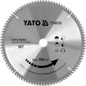Диск пиляльний побідитовий по дереву 305x30x3.2x2.2 мм (96 зубів) YATO YT-60785 (Польща)