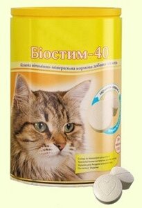 Біостим-40 вітаміни для котів, 300 таб.