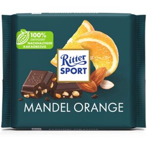 Чорний шоколад Ritter Sport Mandel Orange з мигдалем і апельсином, 100 г