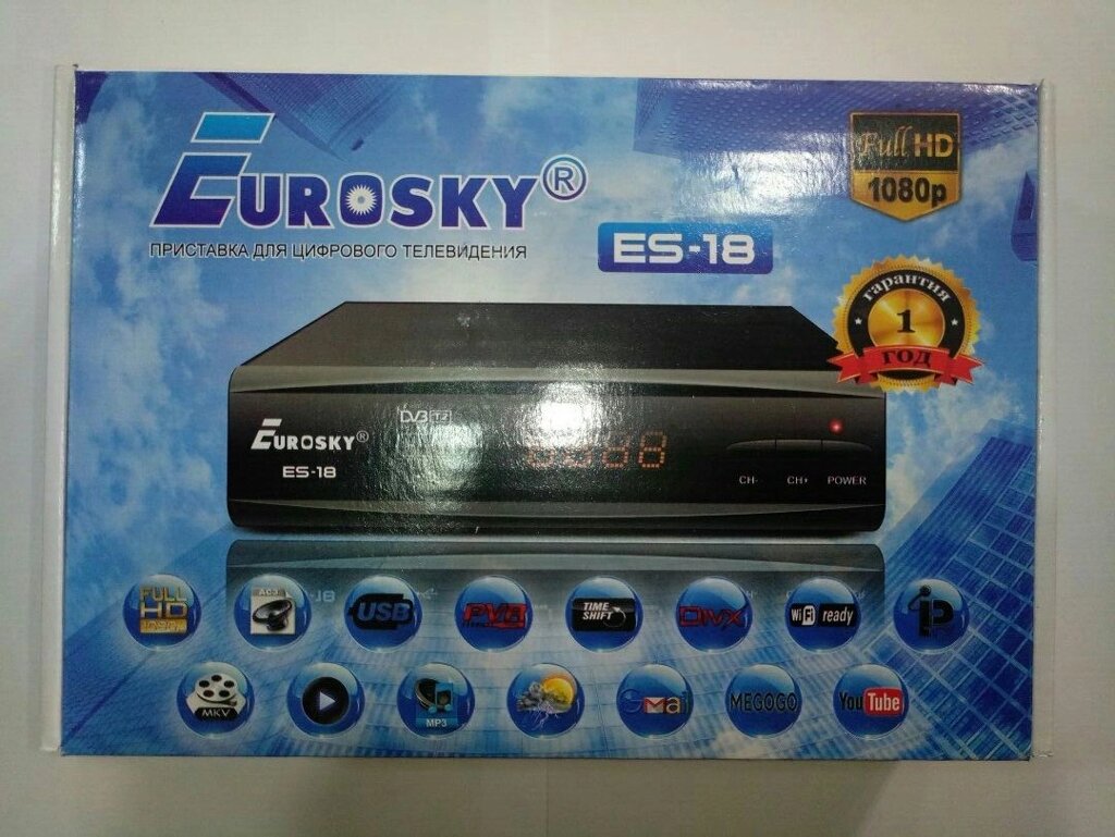 Ефірний тюнер Eurosky ES-18 (DVB-T2 + IPTV + Youtube) від компанії tvsputnik - фото 1