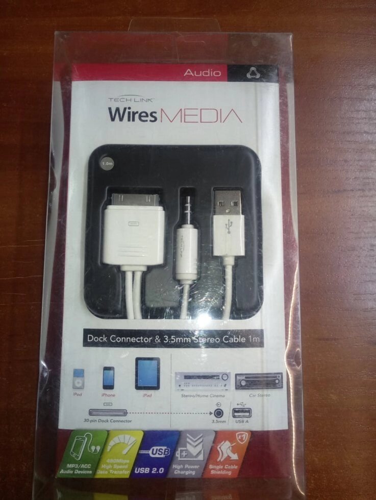 Кабель Techlink WiresMEDIA Apple 30p USB 2.0 + 3,5 мм Білий від компанії tvsputnik - фото 1