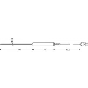 GES 21K датчик температури -50...+250°C, довжина 100 мм., товщина 3 мм. для продуктів харчування (Німеччина)