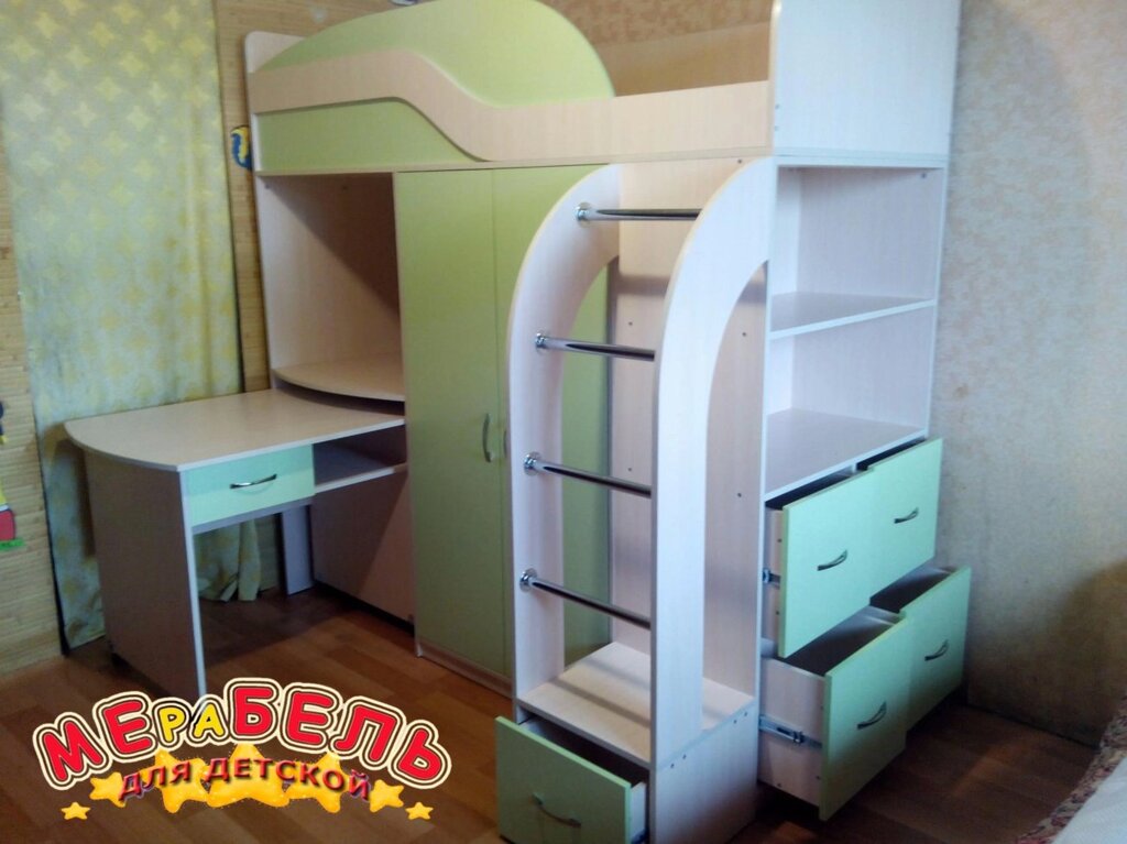 Дитяче ліжко-горище з висувним столом, шафою, полками і комодом К8-2 Merabel від компанії Мерабель - фото 1