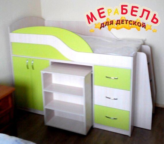Дитяче ліжко з висувним столом, шафою, полками і ящиками Д18 Merabel від компанії Мерабель - фото 1