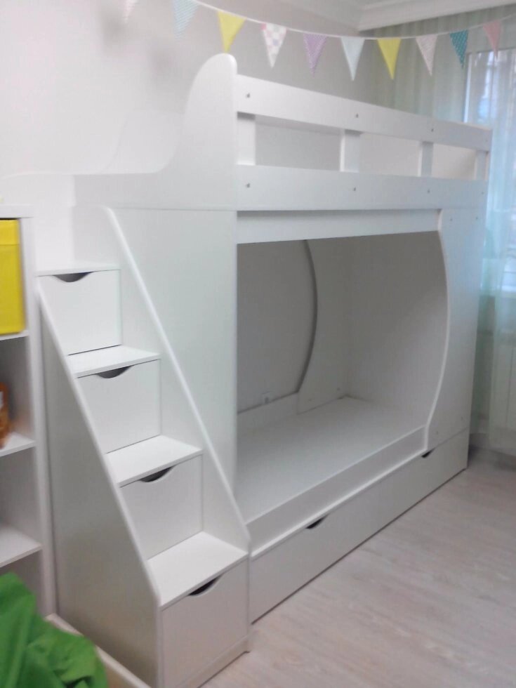 Ліжко дитяче двоярусне з ящиками і сходами-комодом АЛ19 Merabel від компанії Мерабель - фото 1
