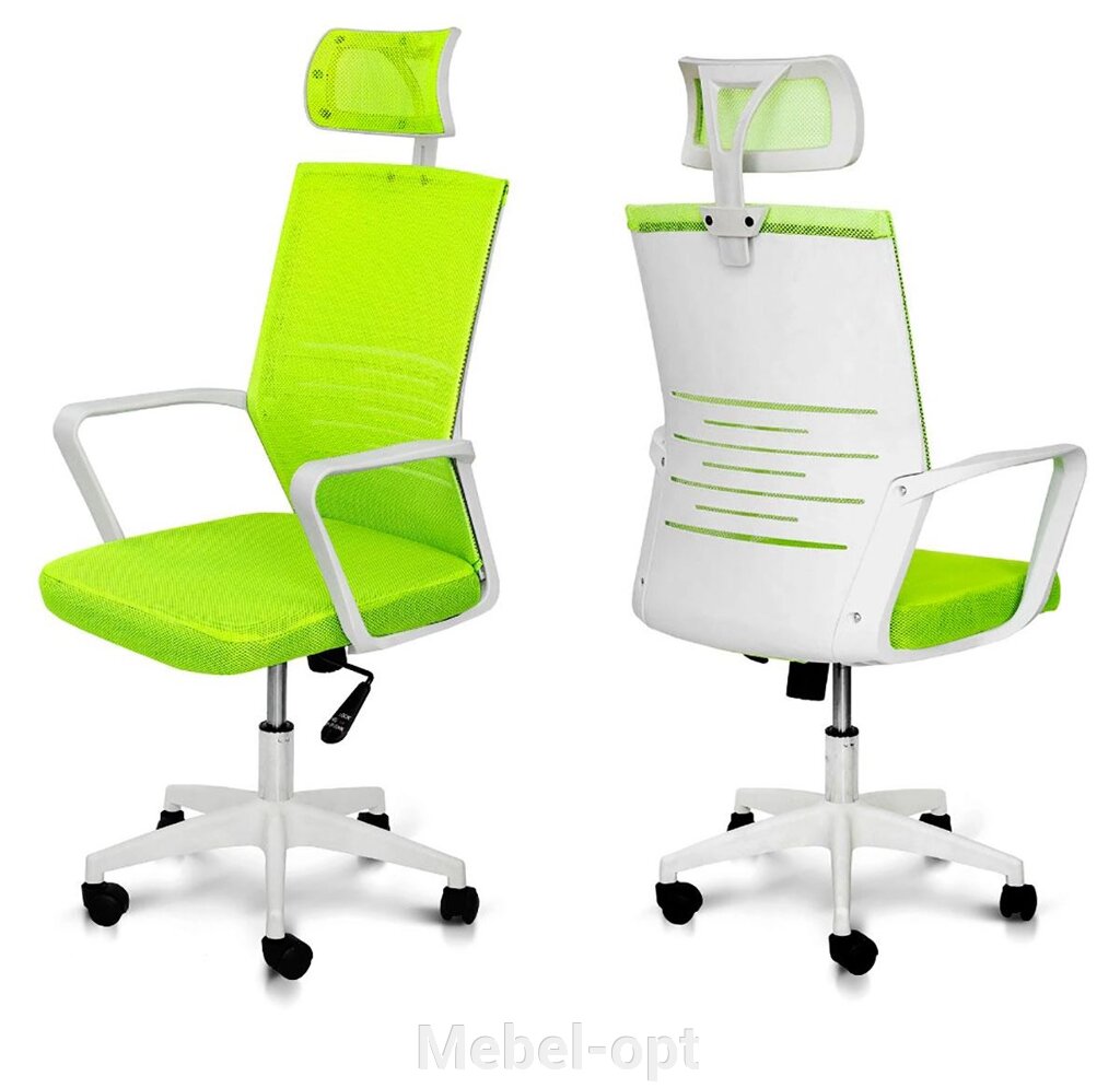 Крісло офісне Зум із підлокітниками, білий каркас із коліщатками, колір оббивки оливковий зелений від компанії Mebel-opt - фото 19