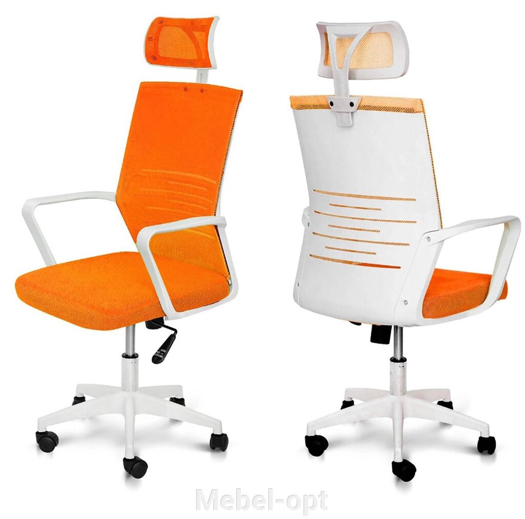 Крісло офісне Зум із підлокітниками, білий каркас із коліщатками, колір оббивки оранжевий від компанії Mebel-opt - фото 20