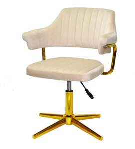 Крісло Jeff GD-Modern Base на золотій хрестовині зі стінками, регулювання висоти, м'яка оббивка велюр бежевий B-1032