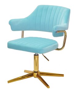 Крісло Jeff GD-Modern Base на золотій хрестовині зі стінками, регулювання висоти, м'яка оббивка Оксамит блакитний B-1019