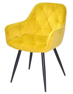 Крісло Chic BK з підлокітниками на чорних металевих ніжках, м'яке сидіння Оксамит Жовтий PH-605