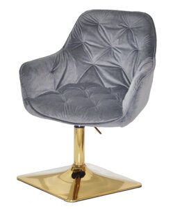 Крісло Cherry 4-GD-Base, на золотій квадратній опорі з регулюванням висоти, м'яка оббивка Оксамит сірий OR-852