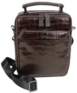 Чоловіча шкіряна сумка під крокодила Mykhail Ikhtyar коричнева