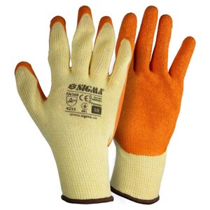 В'язані рукавички з частковим латексом покриттям Krinkl P10 (помаранчеві, манжети) Sigma (9445461)