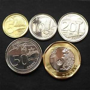 Золота монета Сінгапурський Долар справжній набір із 5 монет для Великого Багатства