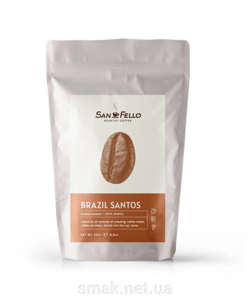Кава в зернах свіжа обсмажування Арабіка Brazil Santos 250 грам від компанії Інтернет магазин "СМАК" - фото 1