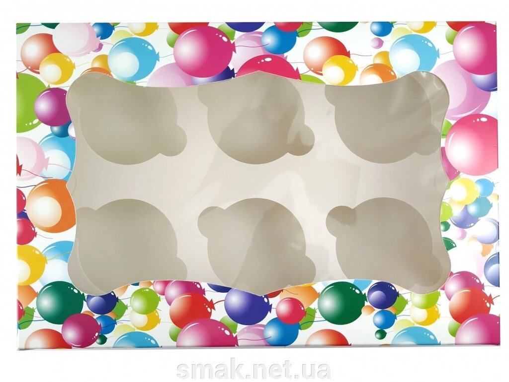 Коробка для 6-ти кексів Кульки (з віконцем) від компанії Інтернет магазин "СМАК" - фото 1