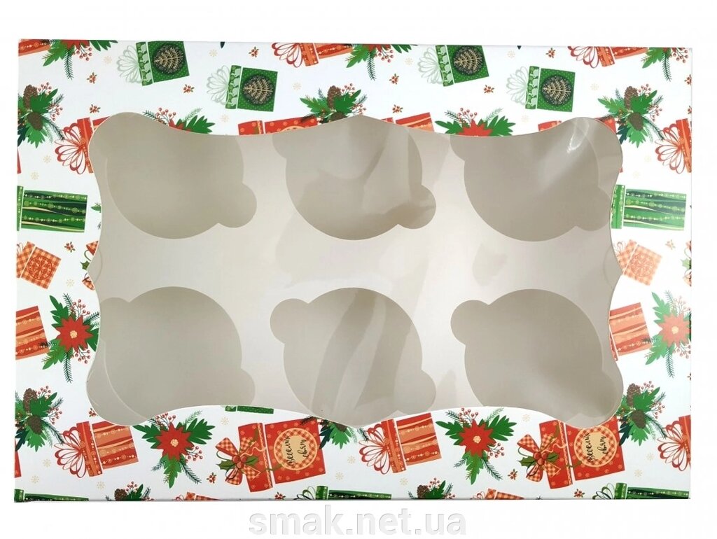 Коробка для 6-ти кексів Новорічна (Упаковка 3шт) від компанії Інтернет магазин "СМАК" - фото 1