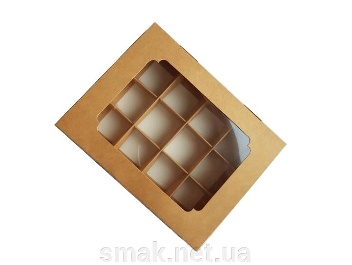 Коробка на 12 цукерок з віконцем, Крафт 200х156х30 мм (3 шт.) від компанії Інтернет магазин "СМАК" - фото 1