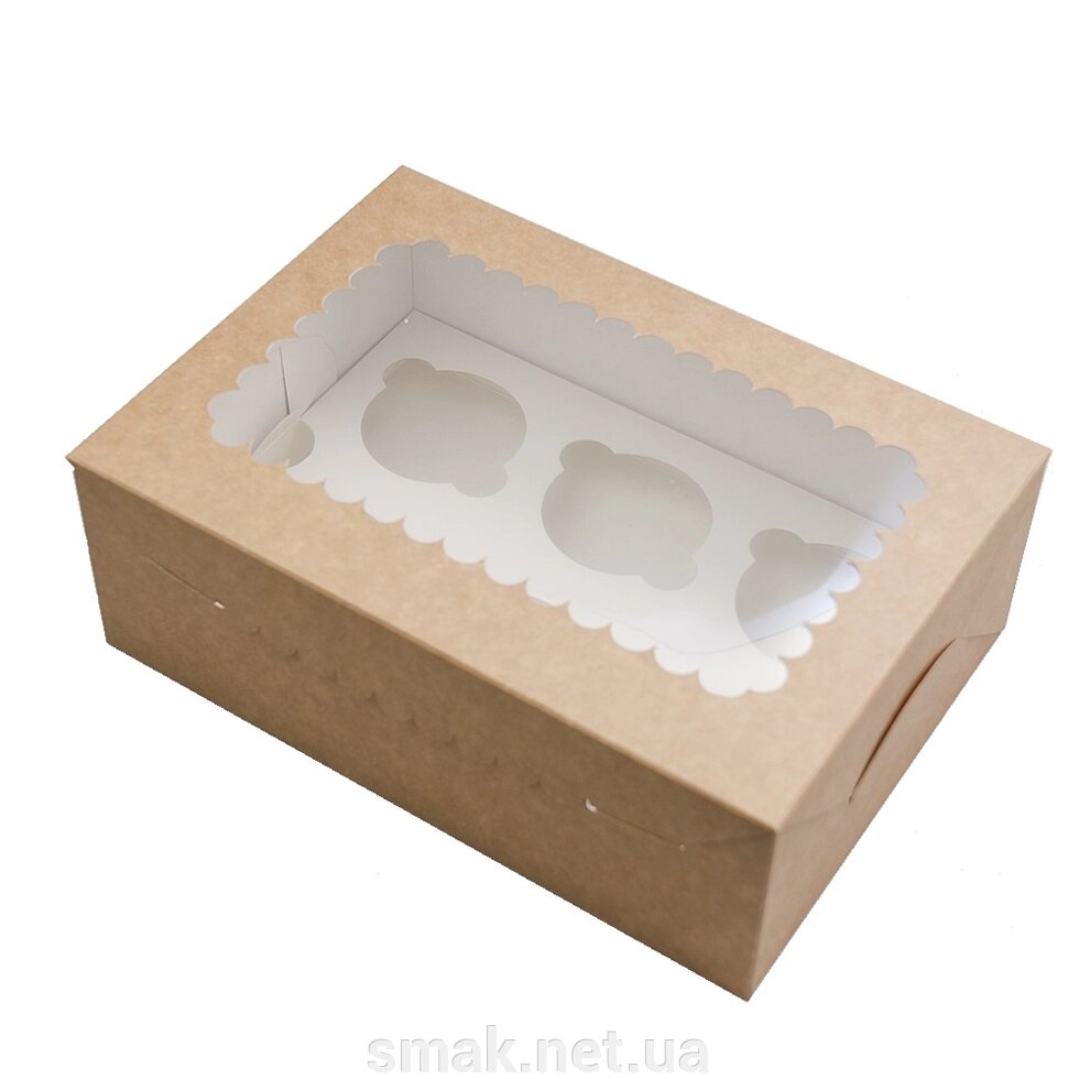 Коробки для кексів, мафінів, капкейков для 6 шт. Крафт (Упаковка 3 шт.) від компанії Інтернет магазин "СМАК" - фото 1