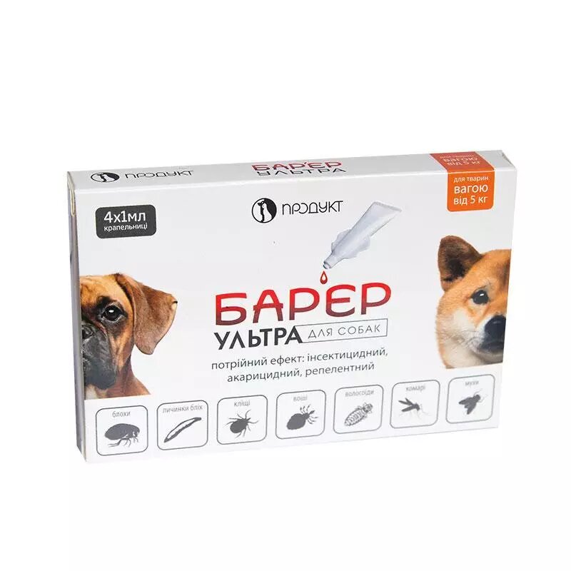 Барьер Ультра капли от блох и клещей для собак от 5 кг (1 мл) Продукт ##от компании## ZooVet - Интернет зоомагазин самих низких цен - ##фото## 1