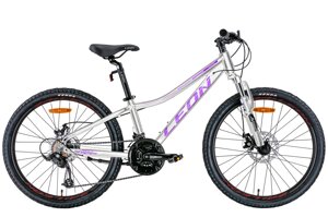 Підлітковий легкий велосипед 21 швидкість на алюмінієвій рамі 24" Leon JUNIOR AM DD 2022, білий із бузковим