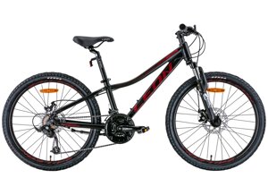 Підлітковий легкий велосипед 21 швидкість на алюмінієвій рамі 24" Leon JUNIOR AM DD 2022, чорний із червоним