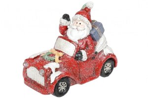 Фігура декоративна новорічна Санта в машині 18 см із LED-підсвічуванням "HAPPY SANTA ON CAR"