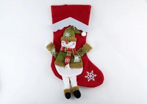 Носок різдвяний червоний Сніговик для подарунків 30х47см