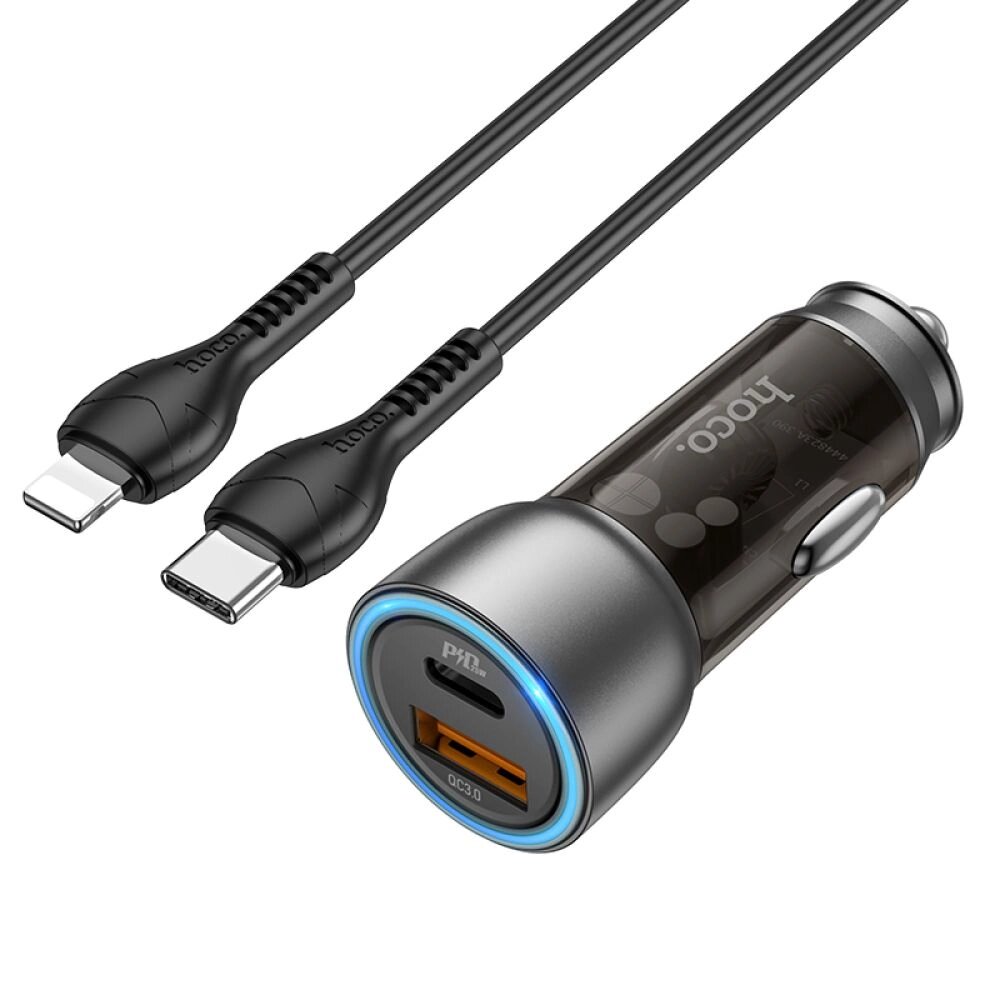 Автомобільний зарядний пристрій Hoco NZ8 Sprinter 43W PD25W/QC3.0 USB/USB-A Type-C to Lightning Brown від компанії Лізок - фото 1
