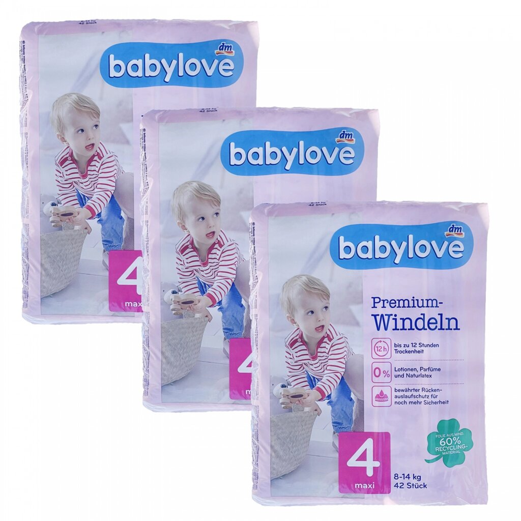 Дитячі одноразові підгузки Babylove Premium 4 maxi (8-14) кг 126 шт від компанії Лізок - фото 1