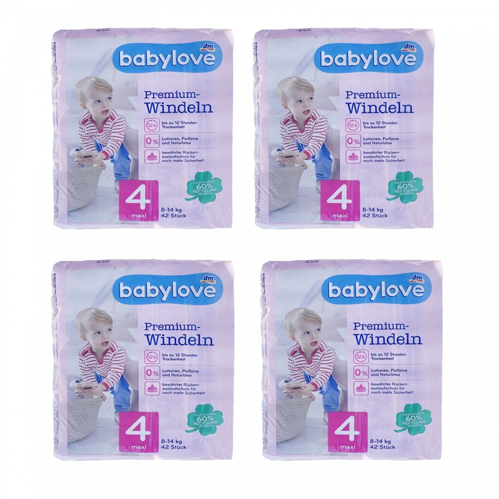 Дитячі одноразові підгузки Babylove Premium 4 maxi (8-14) кг 168 шт від компанії Лізок - фото 1