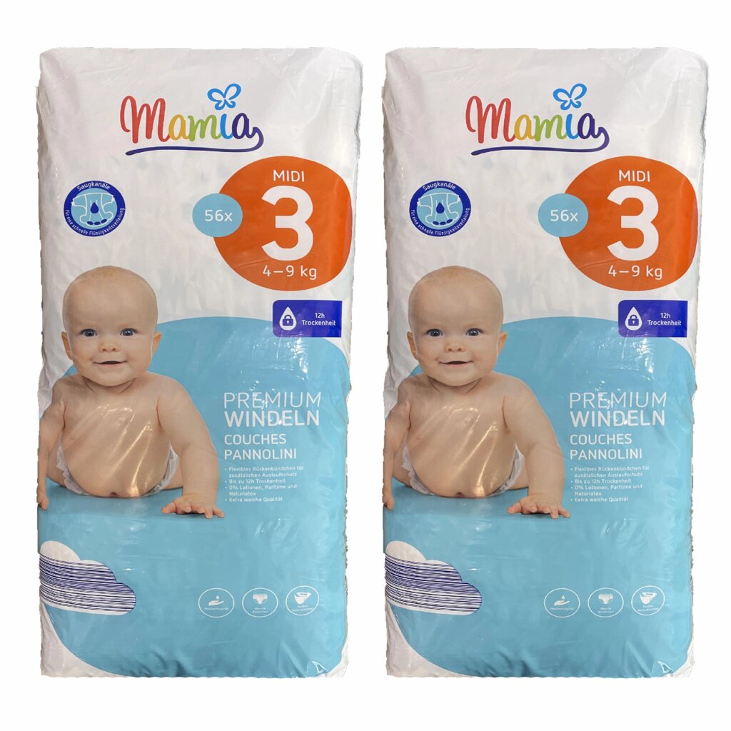 Дитячі підгузки Mamia Premium 3 Midi (4-9 кг) 112 шт від компанії Лізок - фото 1
