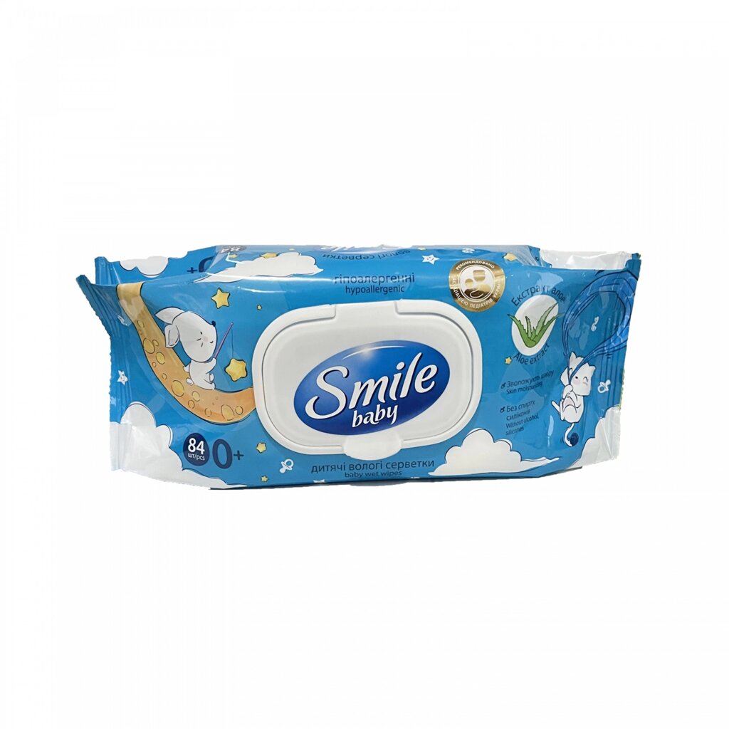 Дитячі вологі серветки Smile Baby Екстракт алое 84 шт 0+ від компанії Лізок - фото 1