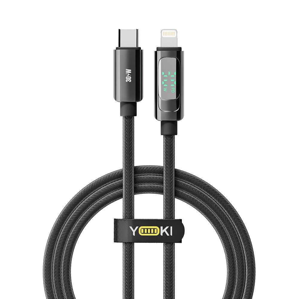 Кабель для заряджання та обміну даними USB Yoki YK-DI88 DISPLAY Series Type-C to Lightning 30W 3A/10V 1.2 m Чорний від компанії Лізок - фото 1
