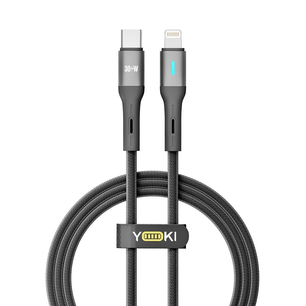 Кабель для заряджання та обміну даними USB Yoki YK-LE17 LED Series Type-C to Lightning 30W 3A/10V 1.2 m Black від компанії Лізок - фото 1